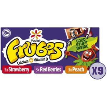 Yoplait Frubes Variety Pack Yoghurt Tubes Strawberry Red Berry & Peach Flavour (9 x 37g)
