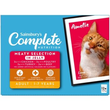 Sainsbury's Adult Complete Nutrition Meat Selection in Jelly Cat Food 1+ Years (12 x 100g)