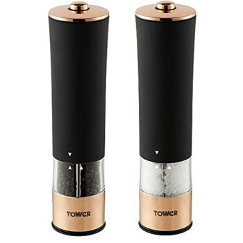 Tower Electric Salt and Pepper Mill Stainless Steel Soft-Touch Body Rose Gold and Black T847003RB