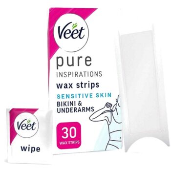 Veet Pure Wax Strips Bikini & Underarms for Sensitive Skin 30 Strips