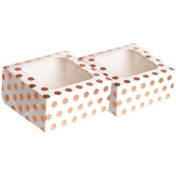 Anniversary House Rose Gold Polka Dot Square Treat Boxes with Window Foil