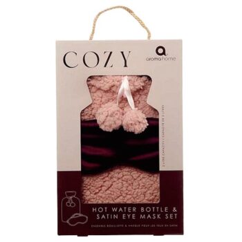 Aroma Home Pink Teddy Hot Water Bottle & Eye Mask (2 Litre)