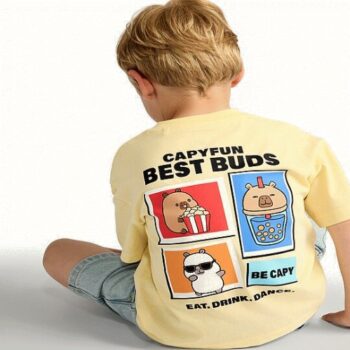 Capyfun Pure Cotton Capybara Best Buds T-Shirt in Yellow