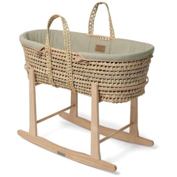 Clair De Lune Sage Organic Moses Basket With Natural Rocking Stand