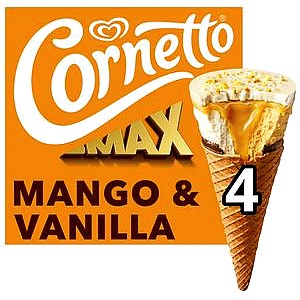 Cornetto Ice Cream Cones Max Mango & Vanilla (4 x 90ml)