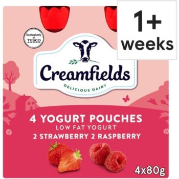 Creamfields Strawberry Raspberry Yogurt Pouches (4 x 320g)
