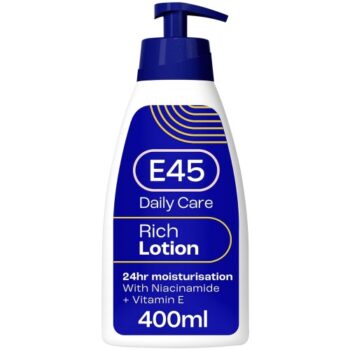E45 Rich 24H Moisturiser Body Lotion for Dry Skin with Pump Evening Primrose Oil (400ml)