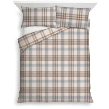 F&F Home Natural Check Brushed Duvet Set Double