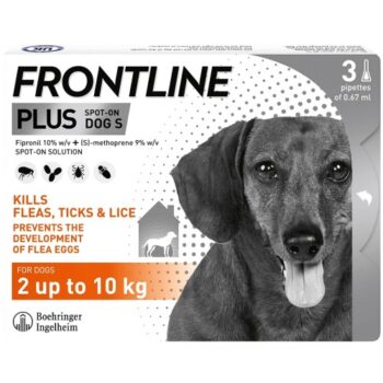 Frontline Plus Flea & Tick Treatment Small Dogs 2-10kg Spot-On Solution & Flea (3 x 0.67ml)