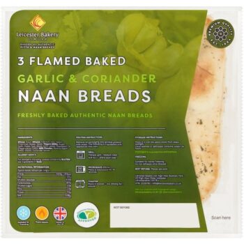 Leicester Bakery Limited 3 Flamed Baked Garlic & Coriander Naan Breads