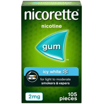 Nicorette Icy White Gum 105 Gums Stop Smoking Aid Whitening Gum Pieces (105 x 2mg)