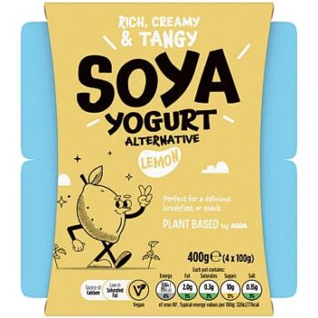Plant Based by ASDA Plant Based Alternative Lemon Soya Yogurt (4 x 100g, 400g)