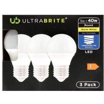 (s) Ultrabrite Round Warm White LED Light Bulbs (3Pack) (40w)