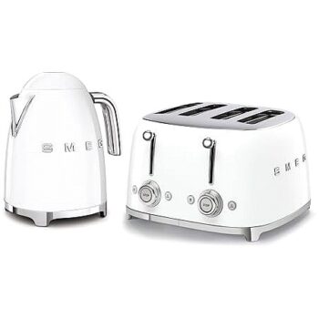 Smeg Kettle And 50's 4 By Slice Toaster White Set
