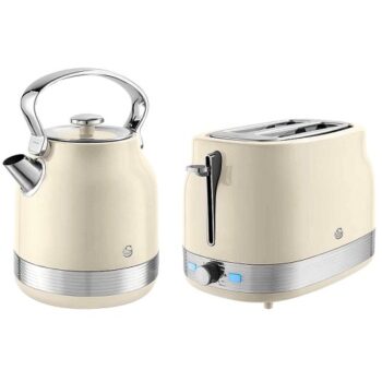 Swan Retrorevive Traditional Kettle 3Kw And 2 Slice Toaster Chantilly Cream (1.7 Litre)