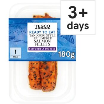 Tesco Ready to Eat Tandoori Style Hot Smoked Salmon Fillets (180g)