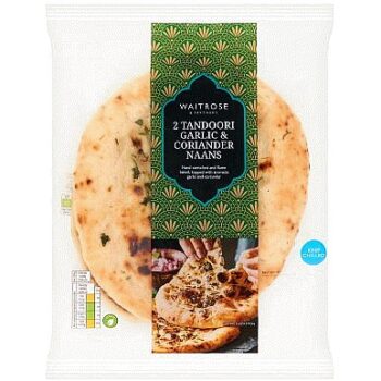 Waitrose 2 Tandoori Garlic & Coriander Naans (2 x 130g)