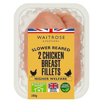 Waitrose Slower Reared 2 Chicken Breast Fillets (380g)