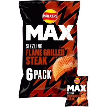 Walkers MAX Sizzling Flame Grilled Steak Crisps (6 x 27g)