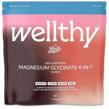 Wellthy by Boots Daily Nutrition Magnesium Glycinate 4-in-1 90 Capsules (1800mg)