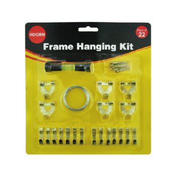 22 piece picture frame hanging kit, ideal for hanging photo frames, artwork, mirrors, and wall décor.
