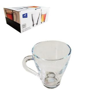 6 piece glass cup set, 230ml each, measuring 8.5 x 9.3cm, ideal for water, juice, and everyday cold drinks.
